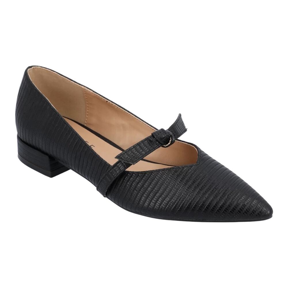 Journee Collection Black Textured Flats with Strap